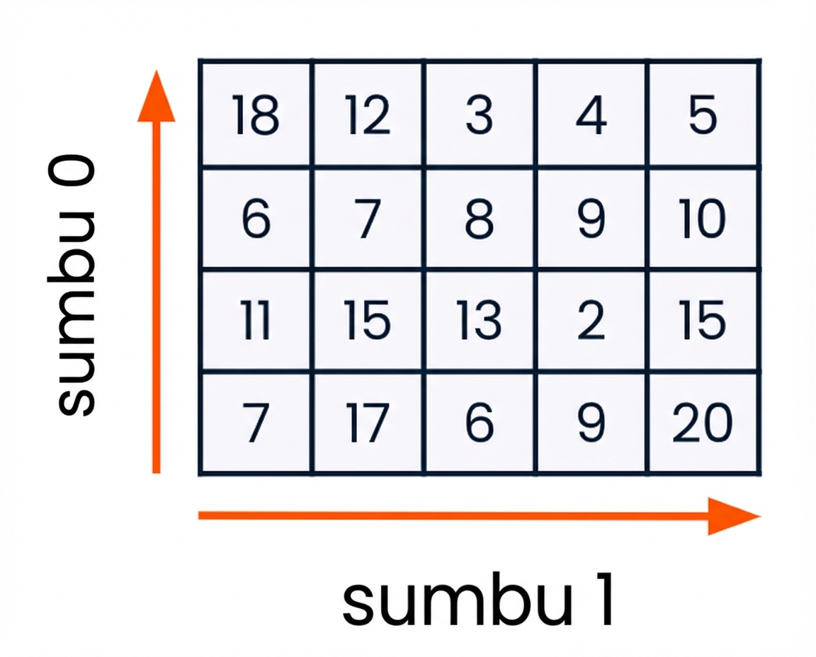 grafik yang menunjukkan sumbu nol adalah arah sepanjang baris dan sumbu satu adalah arah sepanjang kolom