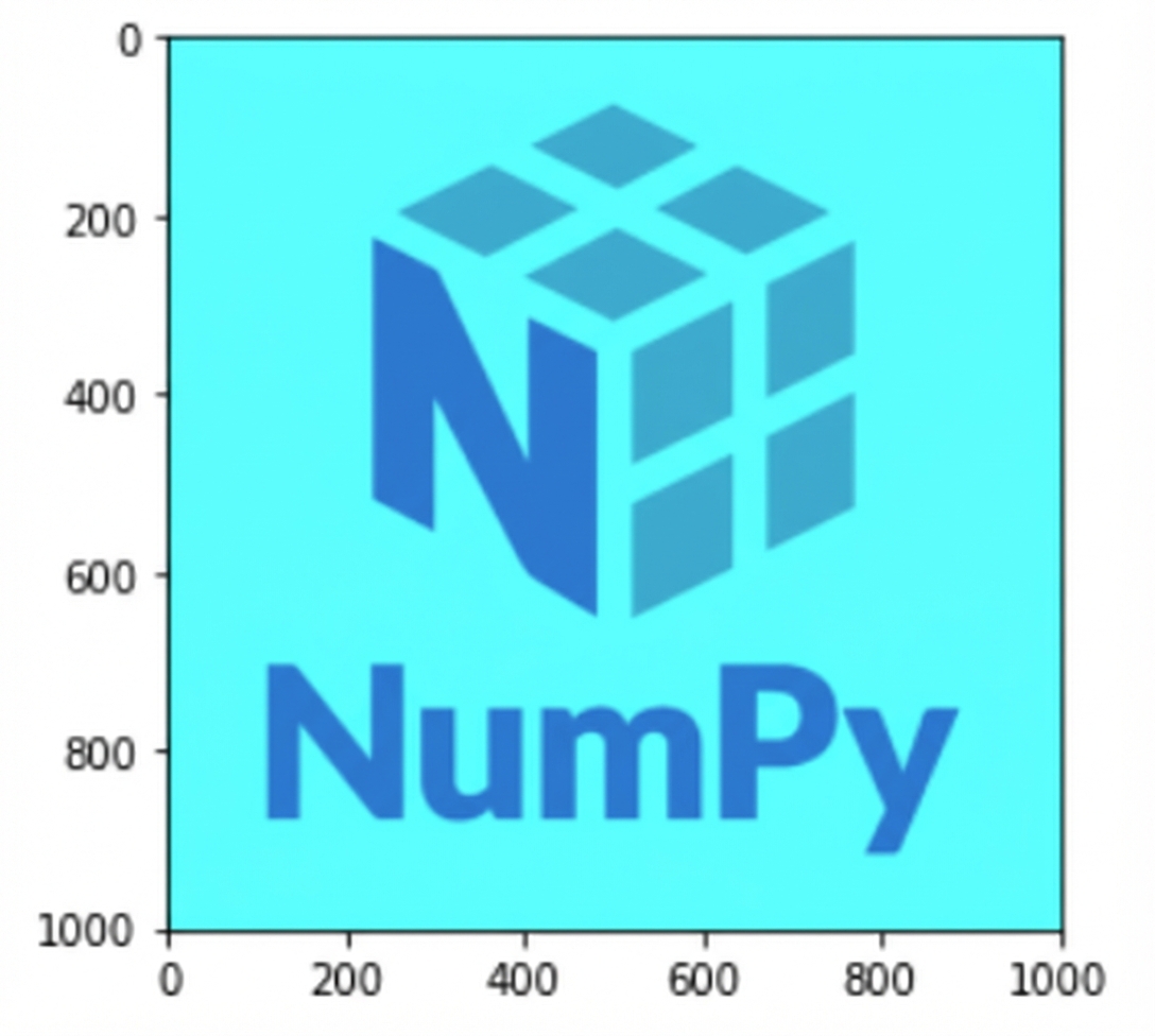 Gambar logo NumPy dengan semua nilai merah RGB diganti nol