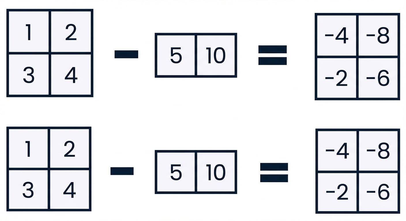 Array berukuran (2, ) dikurangkan dari array berukuran (2, 2)