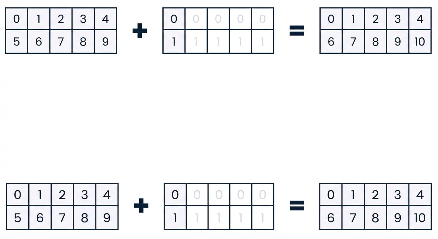 Grafik yang menunjukkan array satu kolom direntangkan per kolom ke array yang lebih besar dengan bentuk sama