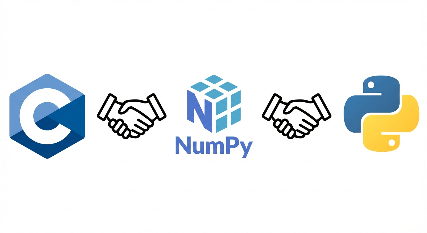 Logo NumPy, Python, dan C