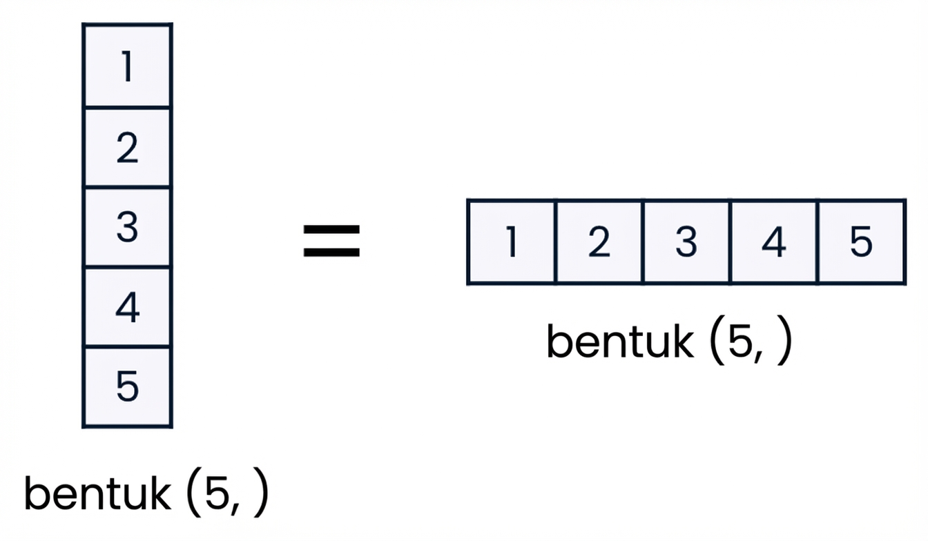 Grafik yang menunjukkan bahwa array 1D tidak bisa vertikal atau horizontal di NumPy