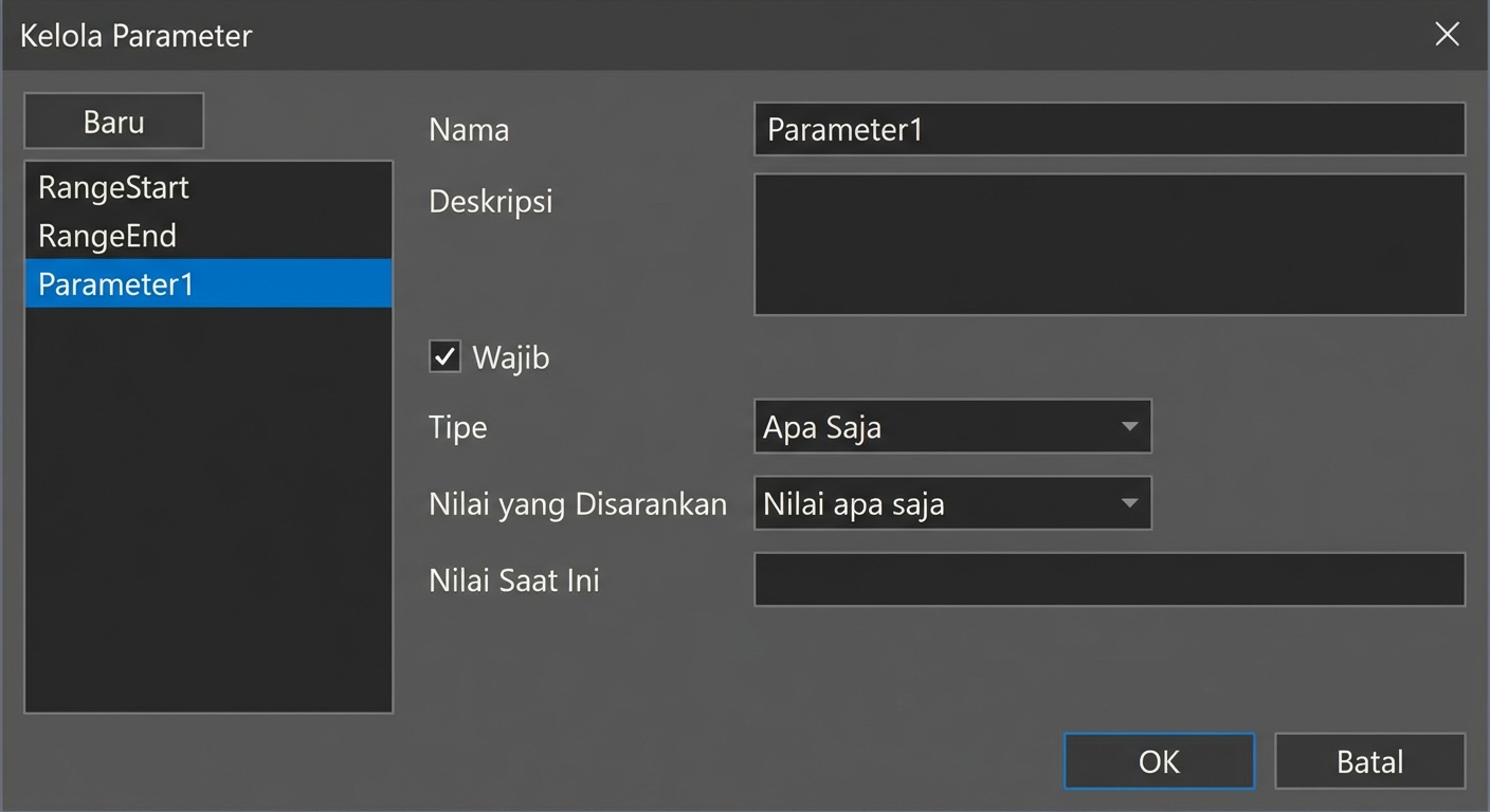 Jendela pengaturan Parameter