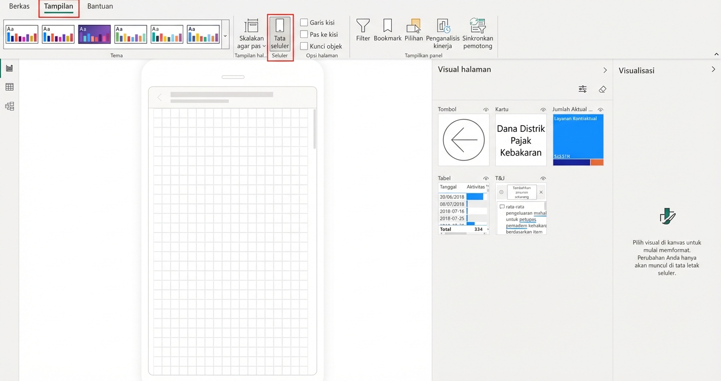 Tata letak seluler di Power BI Desktop