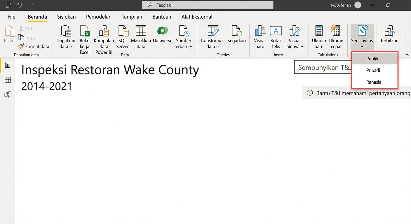 Mengatur label sensitivitas di Power BI Desktop.