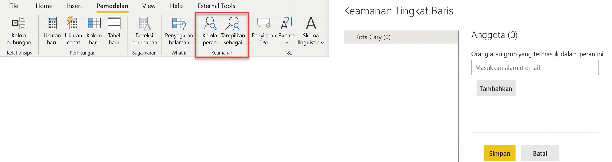 Power BI Desktop memungkinkan kita mendefinisikan role dalam keamanan tingkat baris dan Power BI Service memungkinkan kita menetapkan pengguna dan grup ke role.
