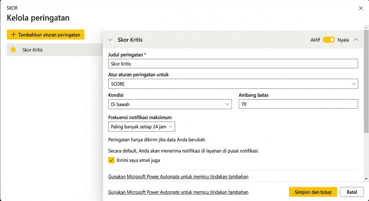 Membuat peringatan data pada ubin dasbor
