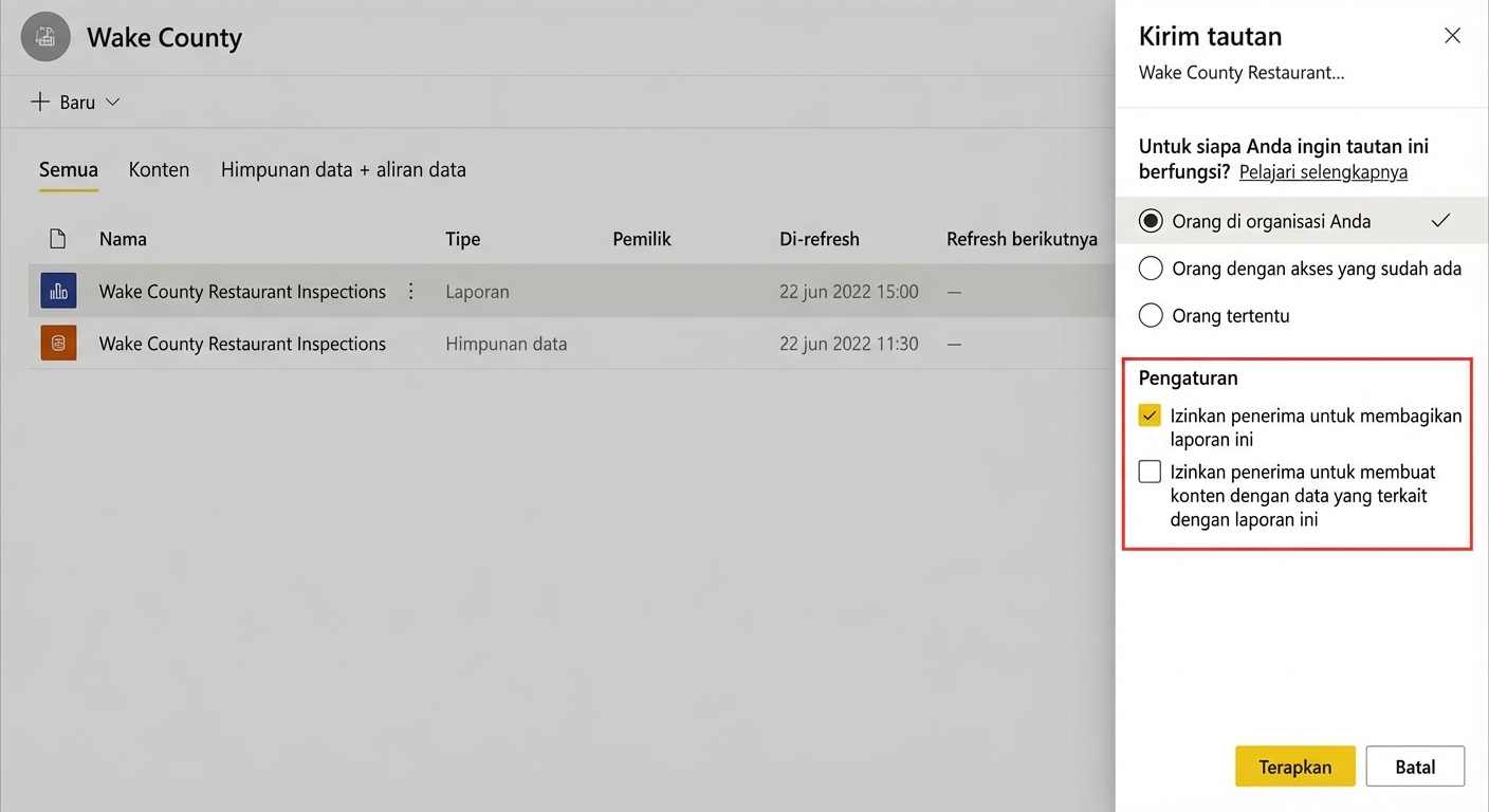 Beri hak ke pengguna dengan membagikan tautan.