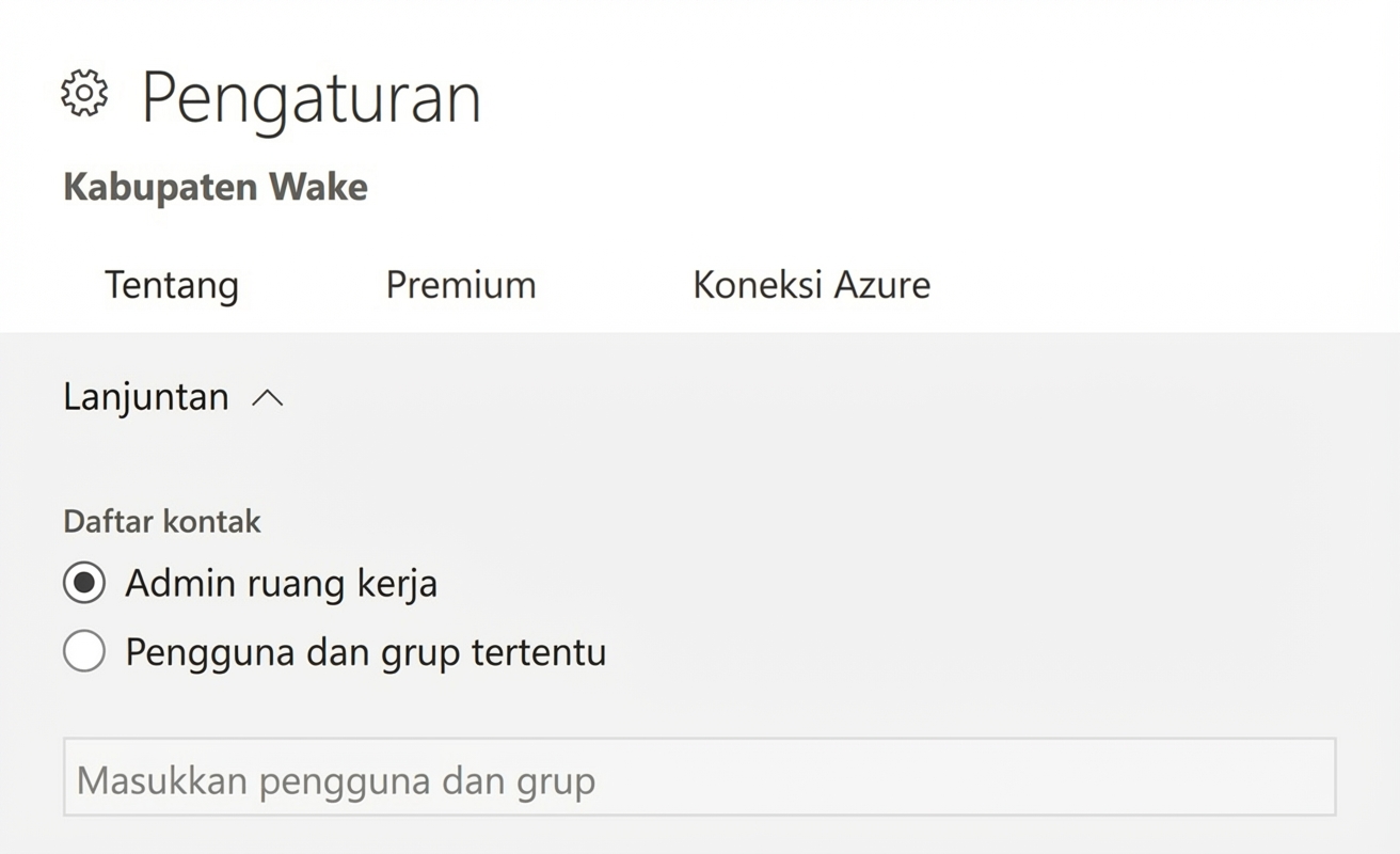 Sekelompok kontak untuk sebuah ruang kerja Power BI