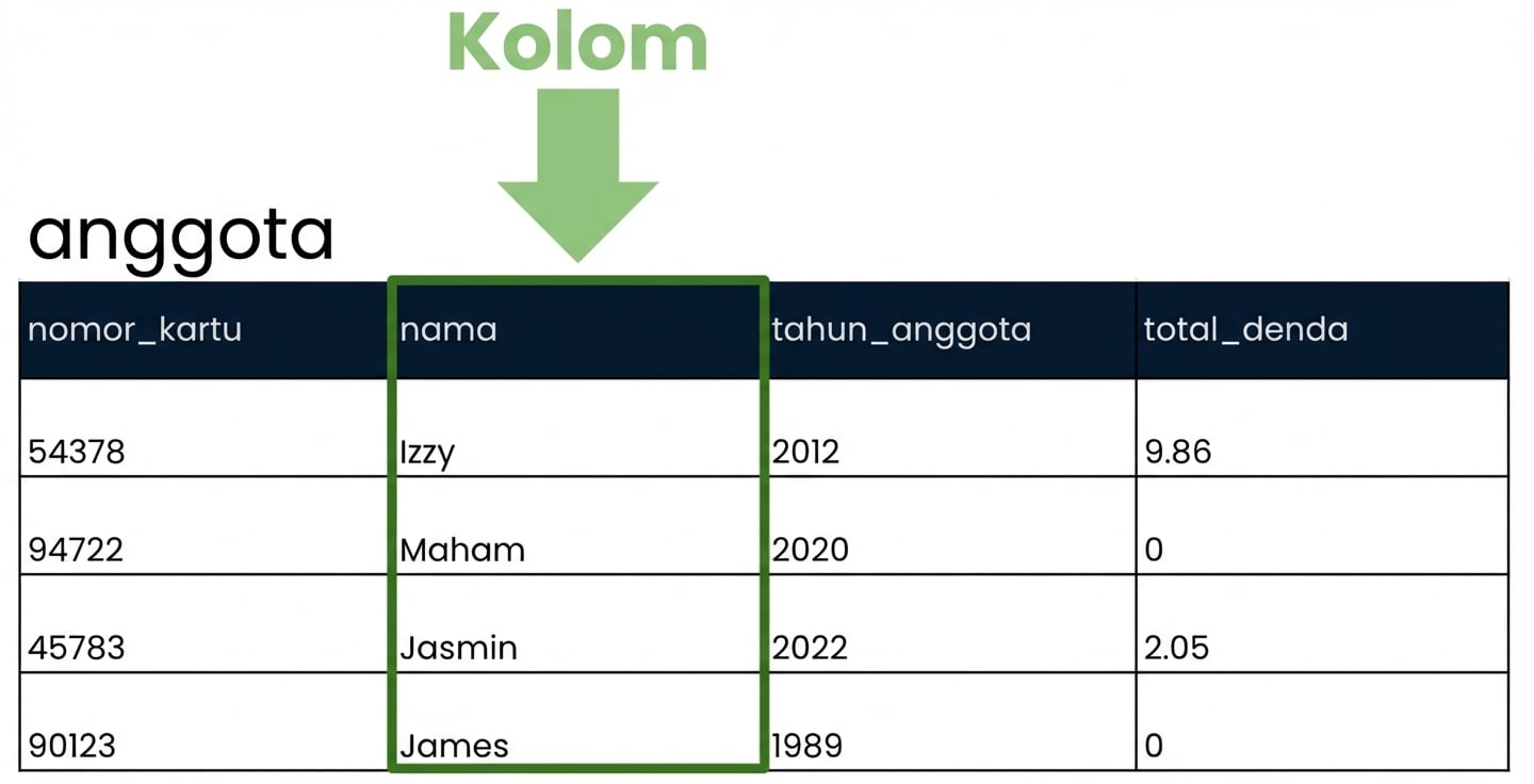 tabel patrons dengan satu field disorot