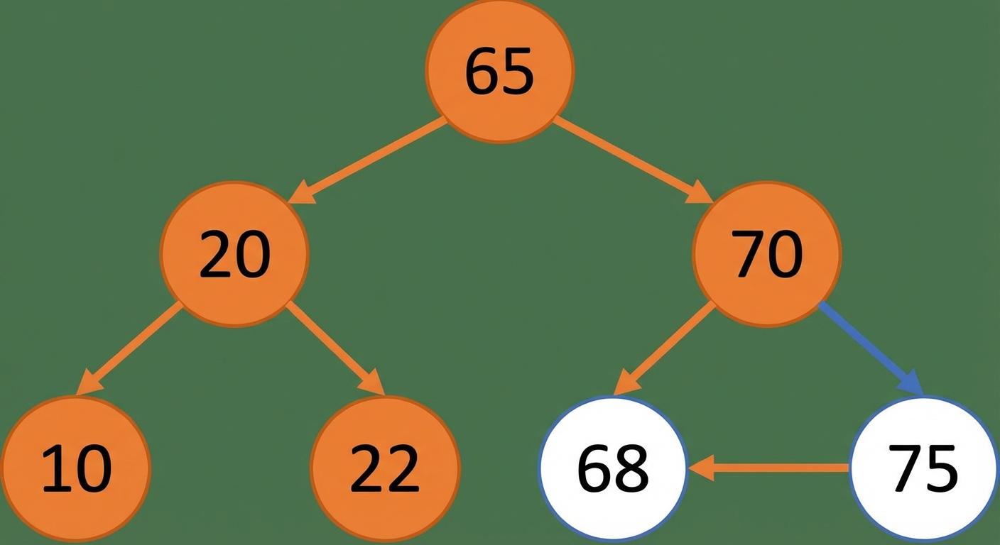 Representasi grafis pre-order traversal pada binary search tree.