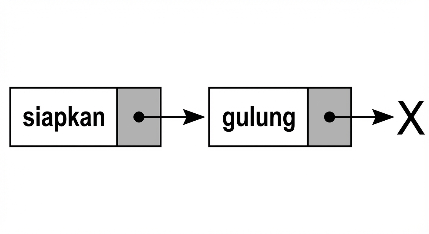 Representasi simpul baru yang ditambahkan di akhir linked list.
