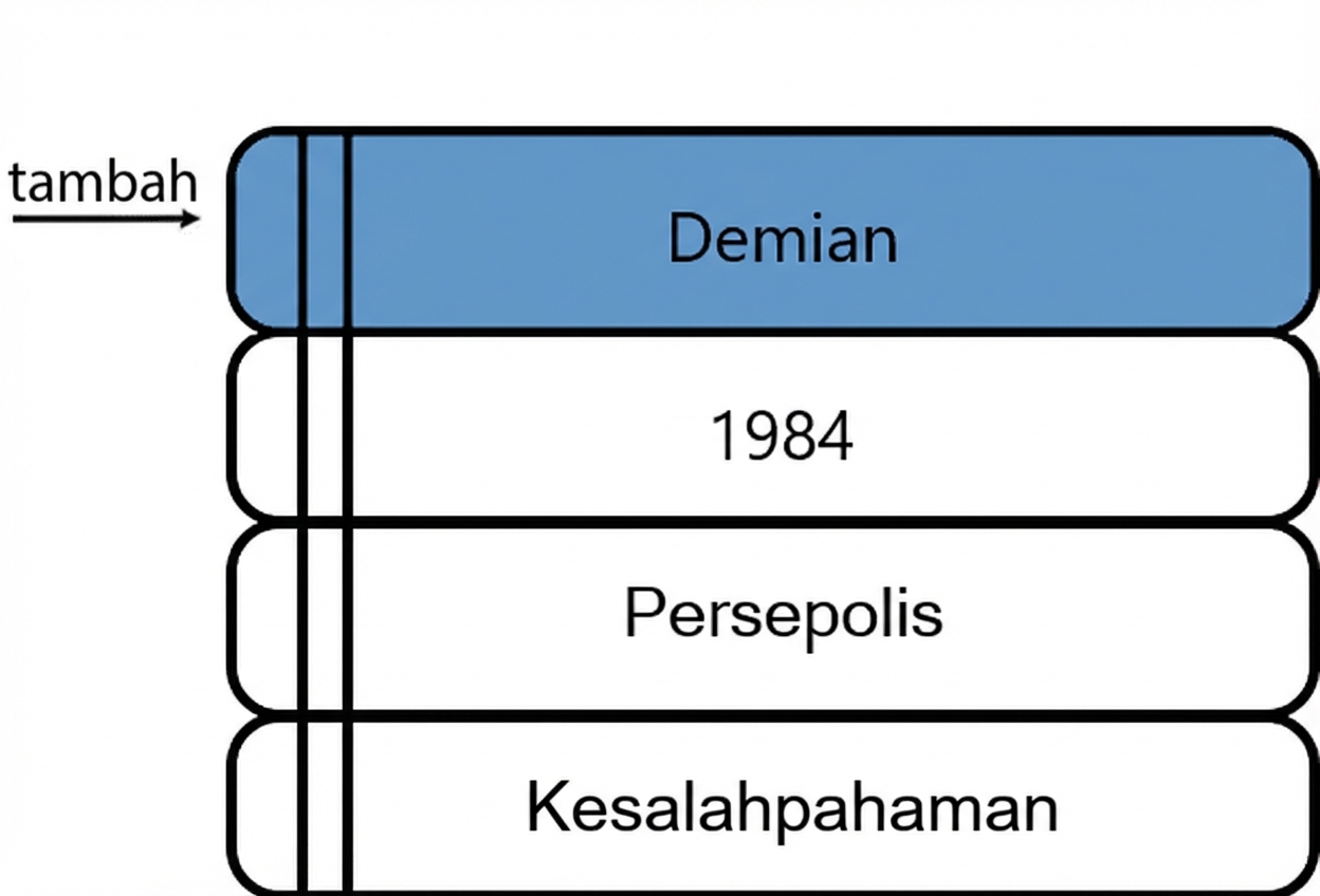 Gambar tumpukan buku dengan satu buku baru ditambahkan di atas.
