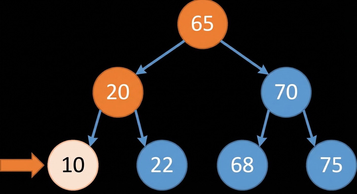 Representasi grafis in-order traversal pada binary search tree.