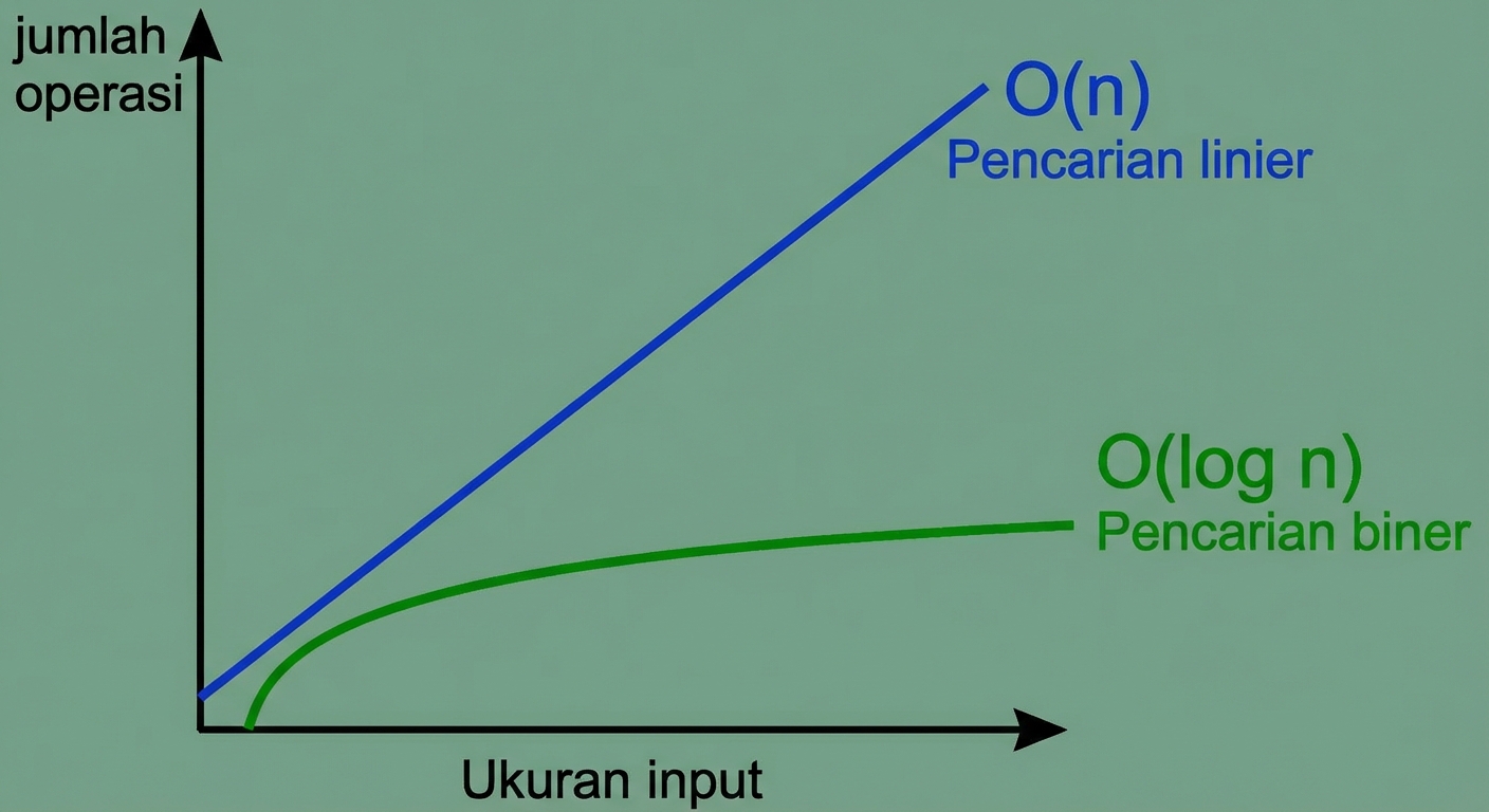 Representasi grafis pencarian linear dan biner.