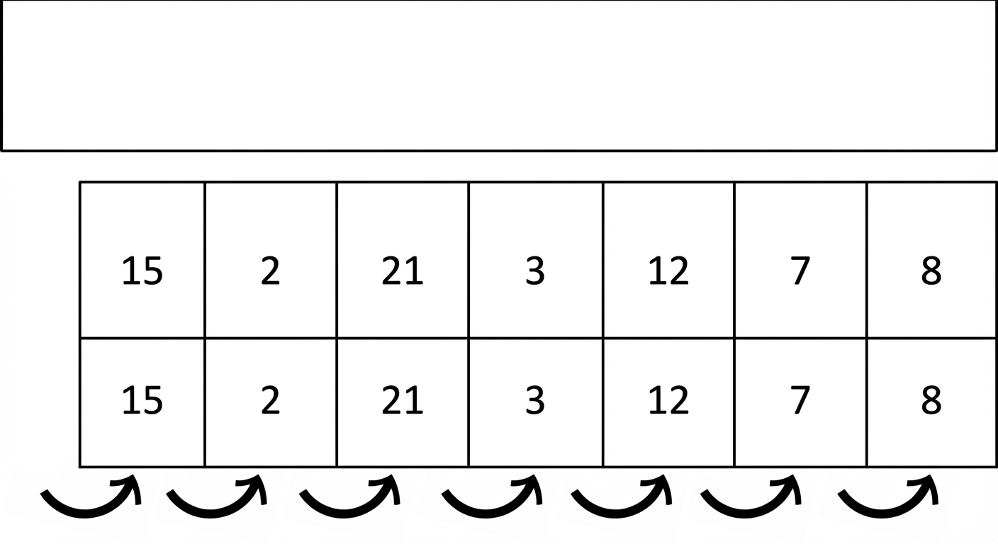 Representasi skematis daftar angka tidak terurut.