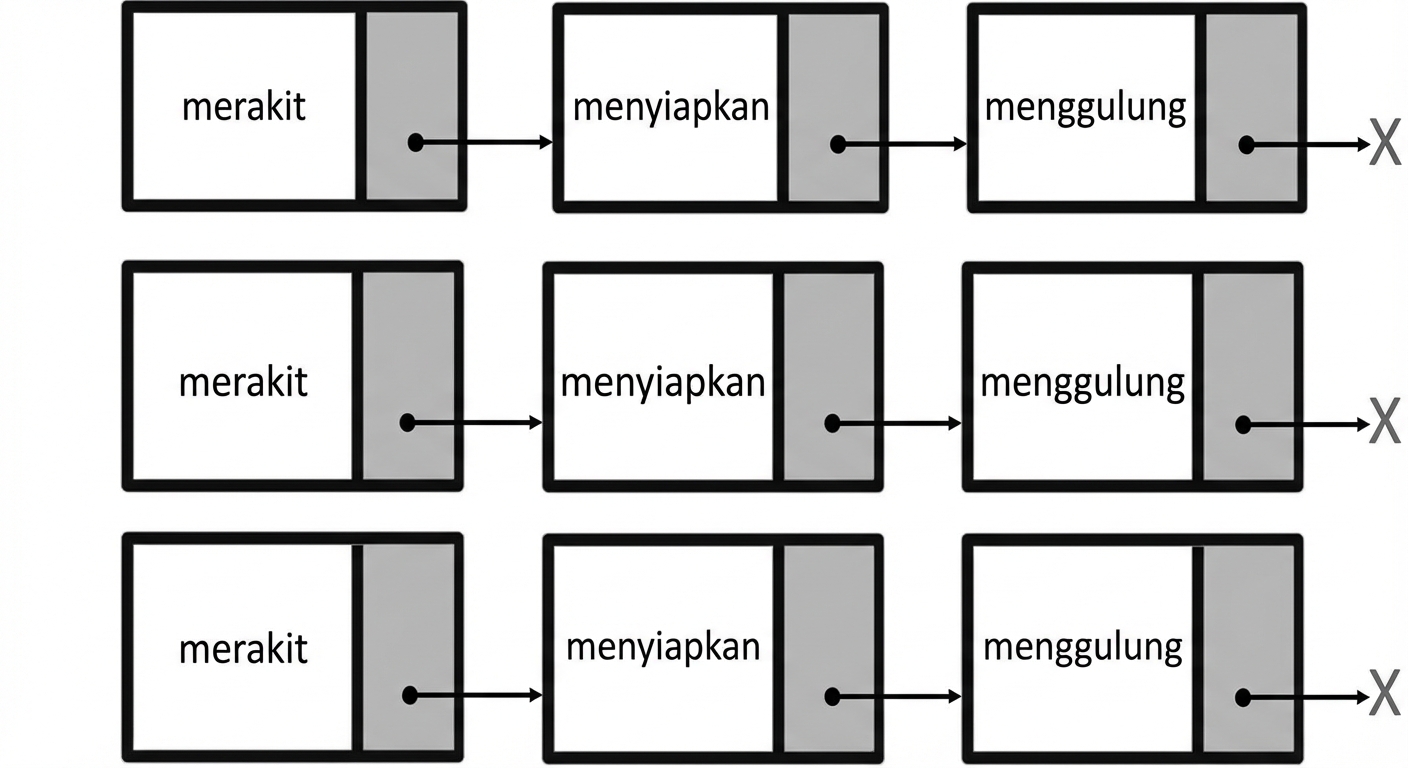 Representasi simpul baru yang ditambahkan di awal linked list.