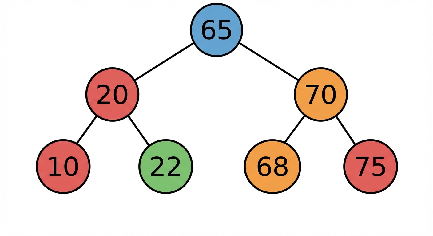 Representasi grafis in-order traversal pada binary search tree.