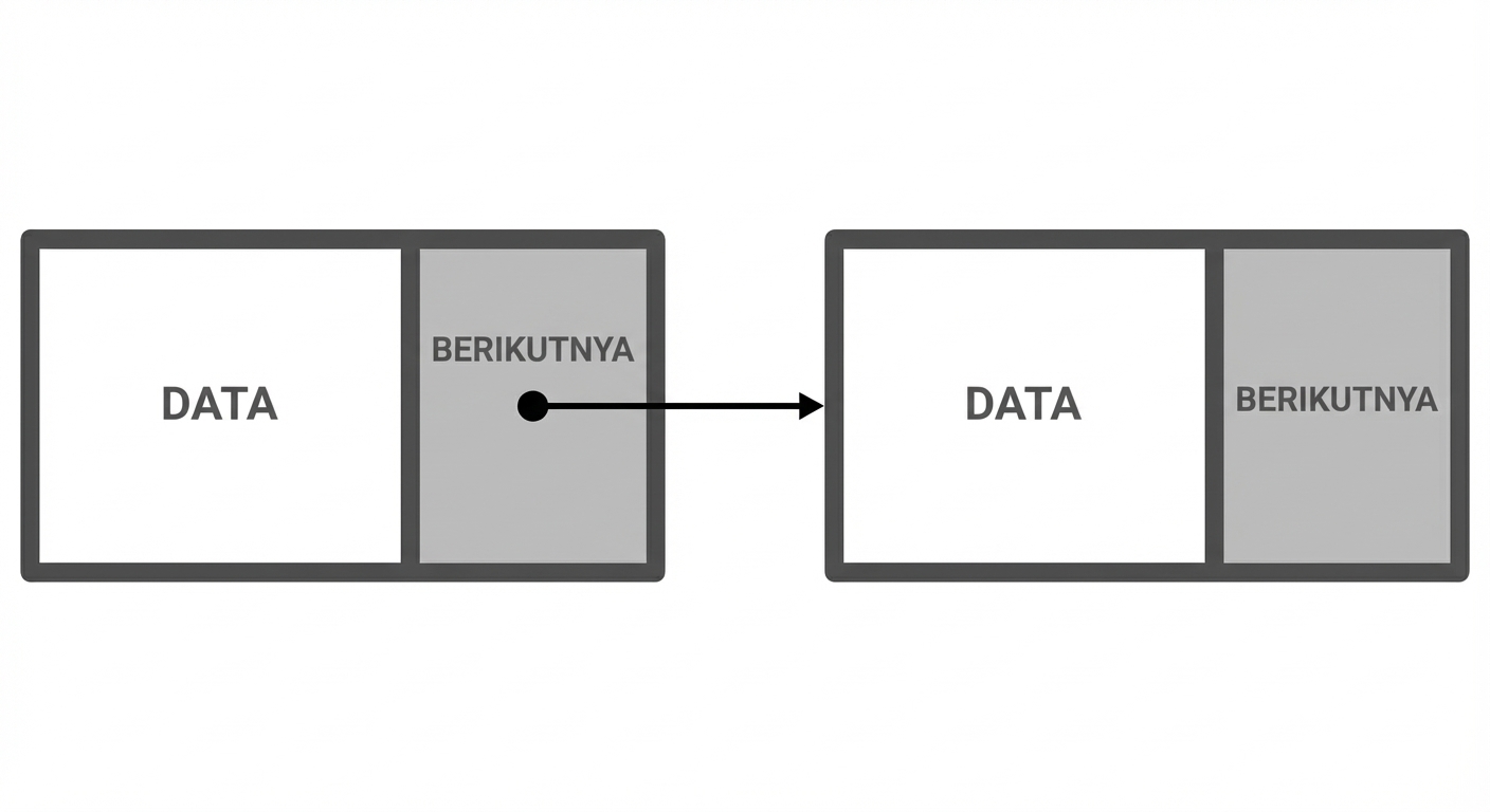 Representasi dua simpul linked list yang terhubung dengan tautan.