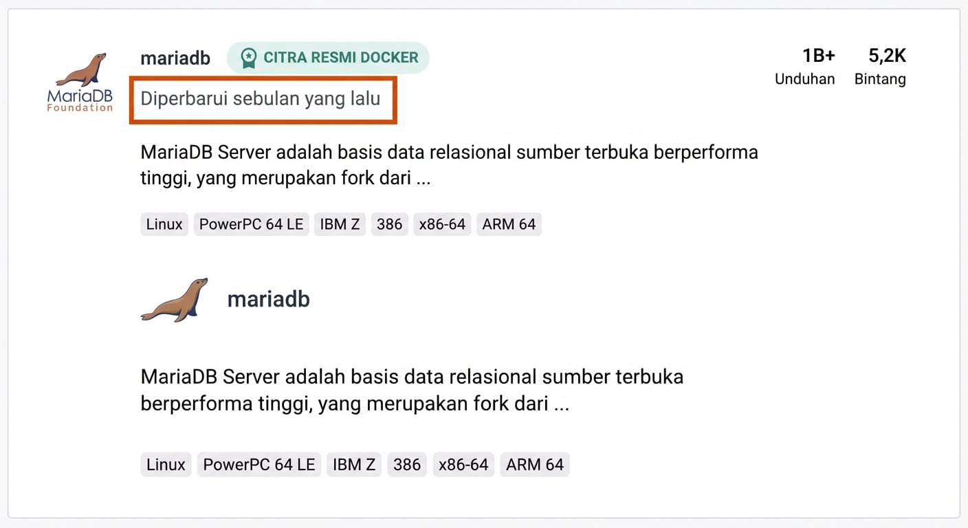 Image mariaDB yang juga sangat populer diperbarui lebih dari sebulan lalu.