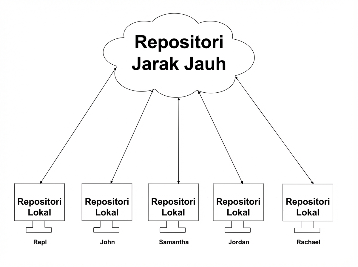 data tersinkron antara lima branch lokal dan branch remote