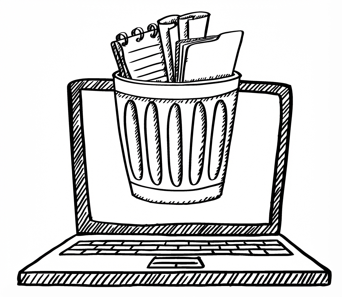 Tempat sampah di atas laptop