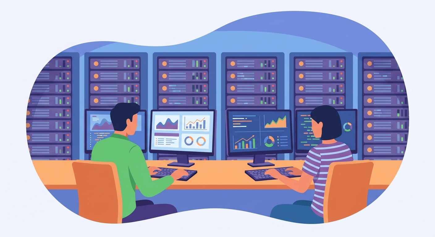 Dua pemrogram di ruang server