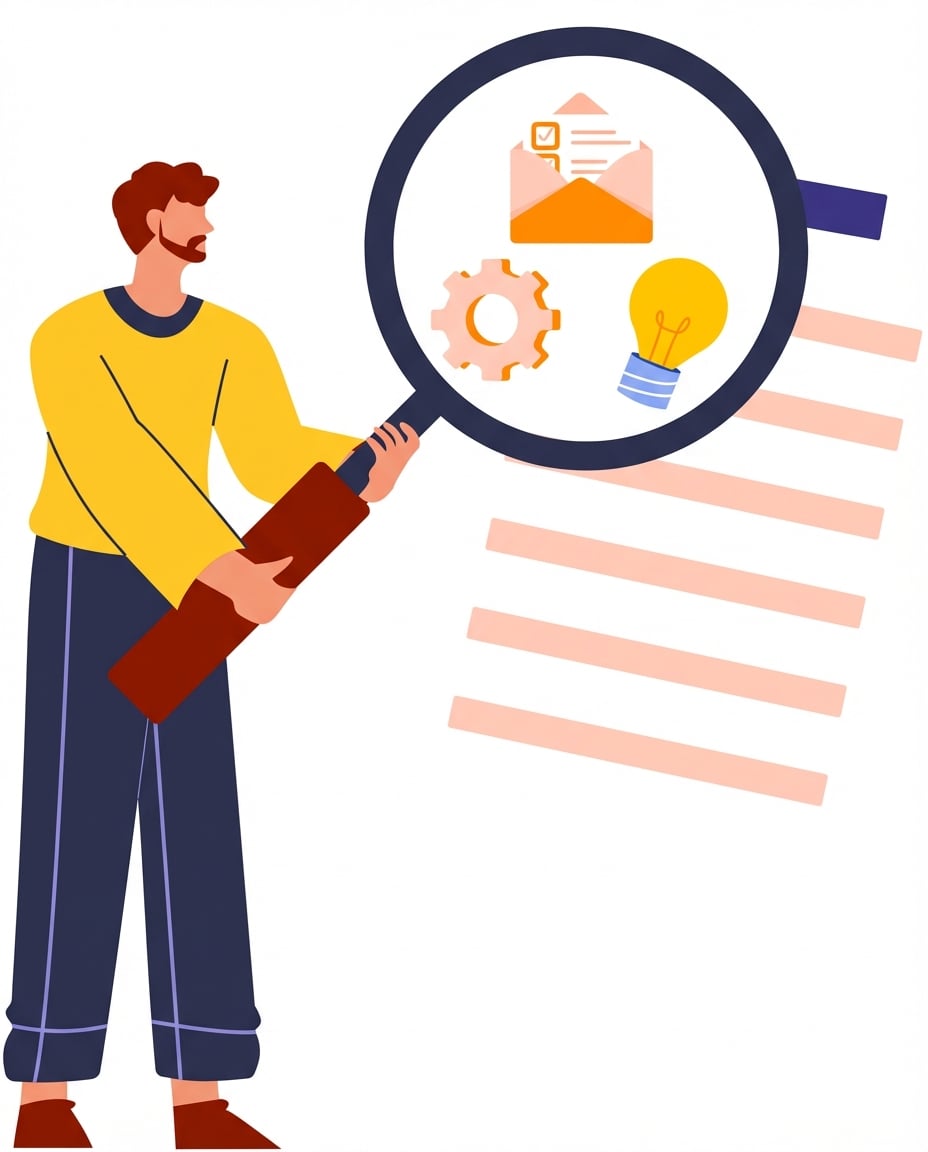 Seseorang melihat dokumen dengan kaca pembesar