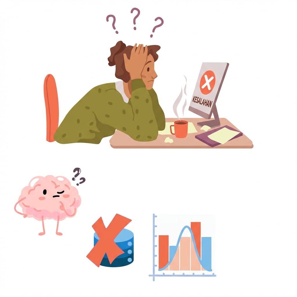 Ikon yang menunjukkan kesalahan saat bekerja dengan data karena masalah yang kurang jelas, serta data dan statistik yang salah