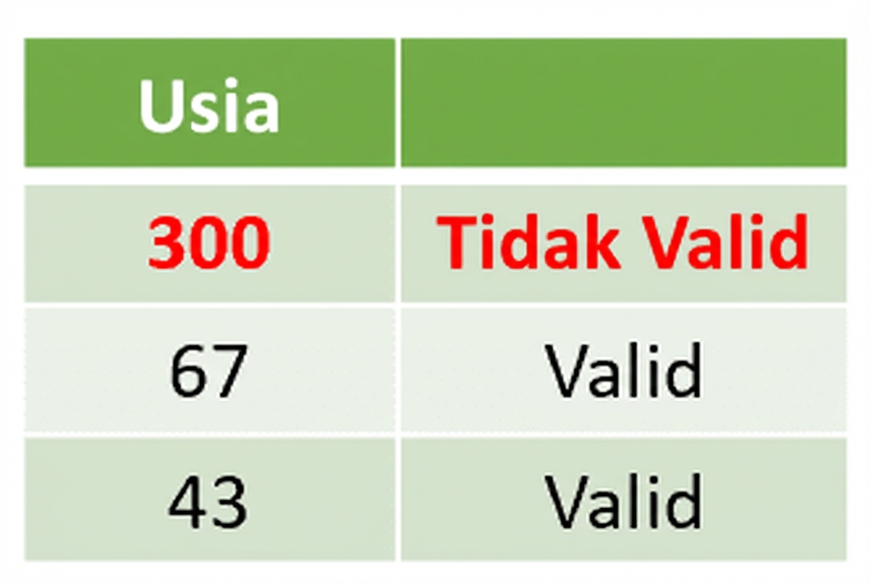 Tabel Age dengan baris pertama 300, ditandai tidak valid.