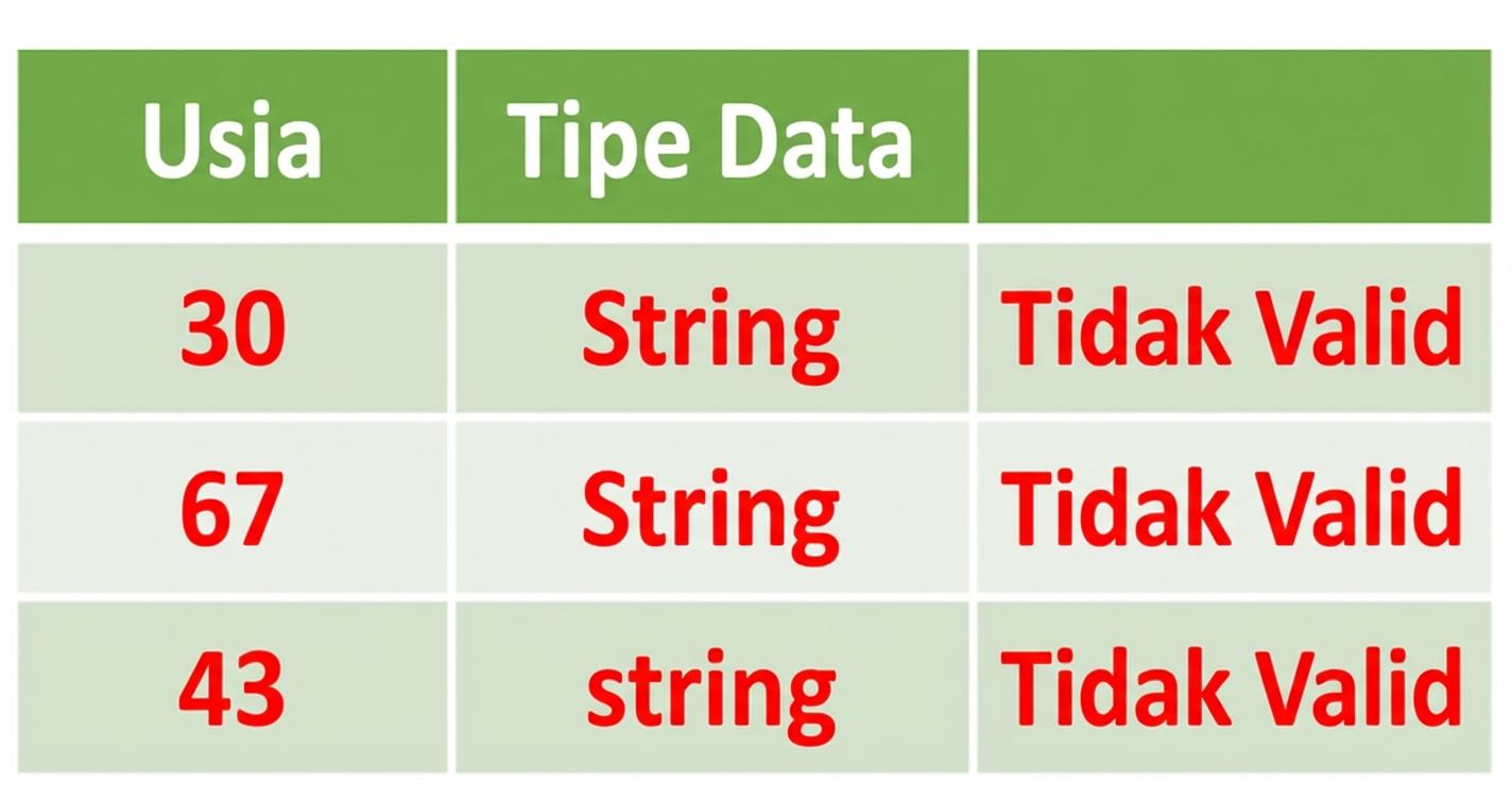 Tabel tiga kolom dengan Age sebagai kolom pertama bertipe string, ditandai tidak valid.