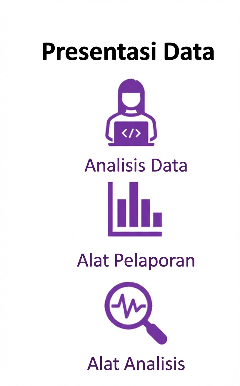 gambar ikon orang di komputer, ikon laporan, dan ikon kaca pembesar