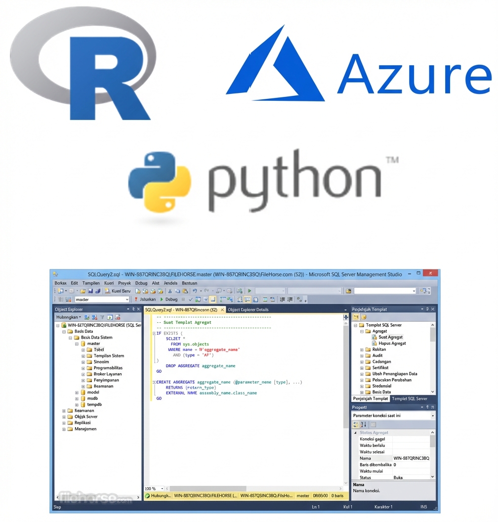 Gambar logo R, Azure, dan Python
