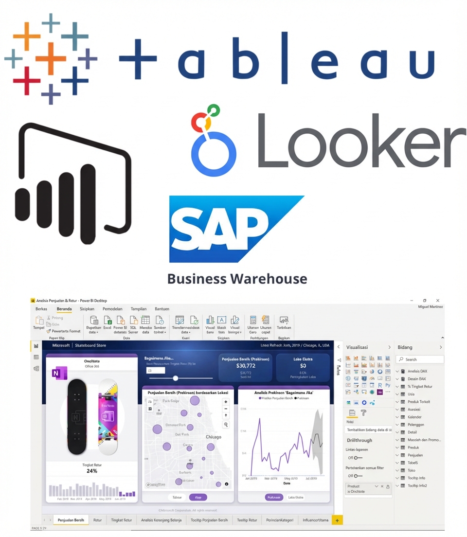 Logo Tableau, Power BI, dan BigQuery