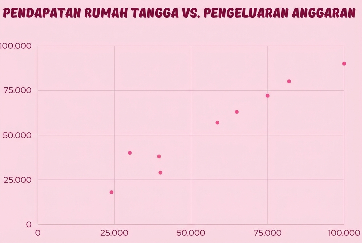 Grafik diagram sebar menunjukkan hubungan antara asupan kafein dan produktivitas dengan menampilkan nilai-nilai individu pada dua sumbu.