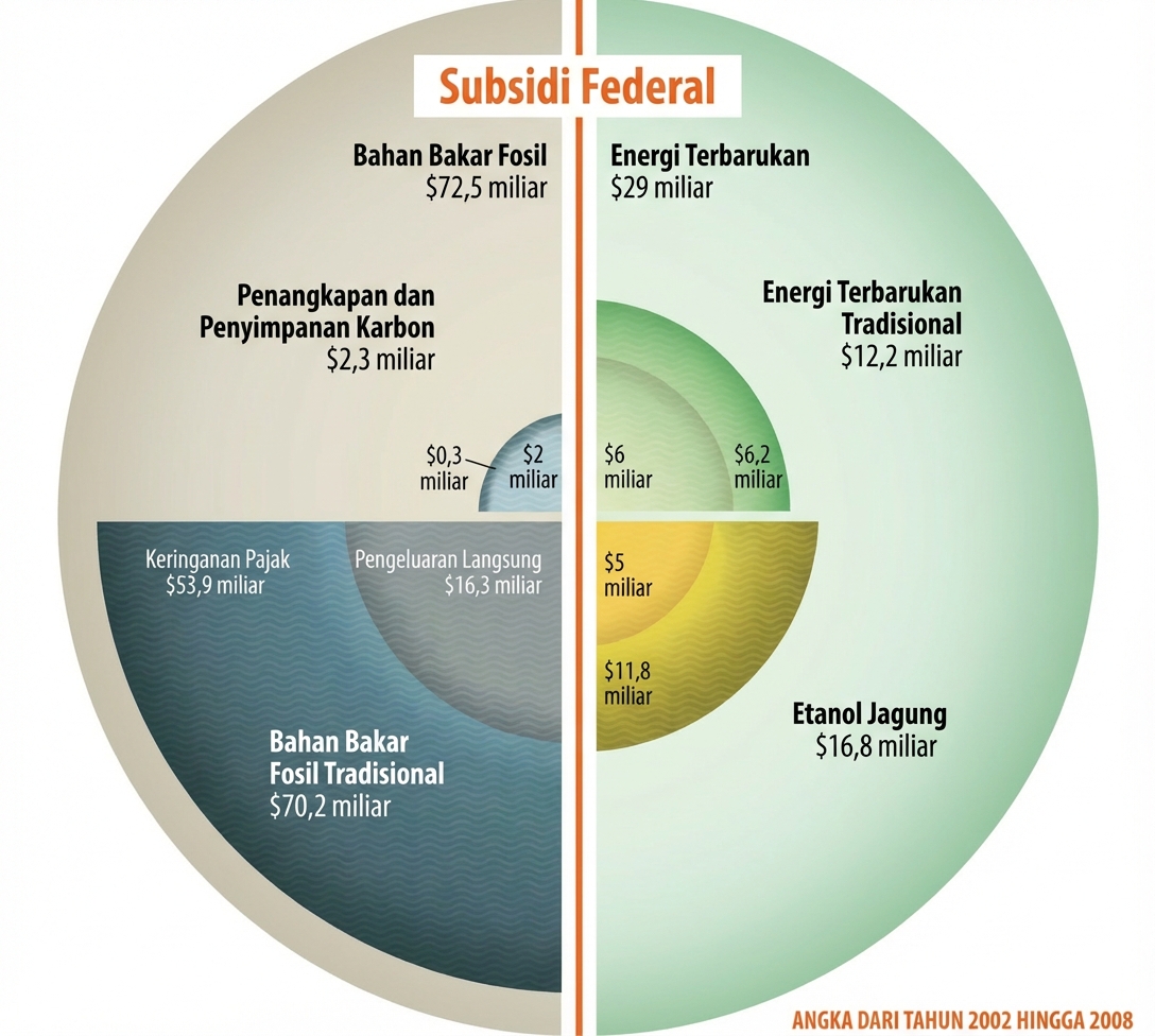 Grafik lingkaran menampilkan label dengan warna yang tidak perlu dan redup yang tidak efektif dalam berkomunikasi dengan pemirsa