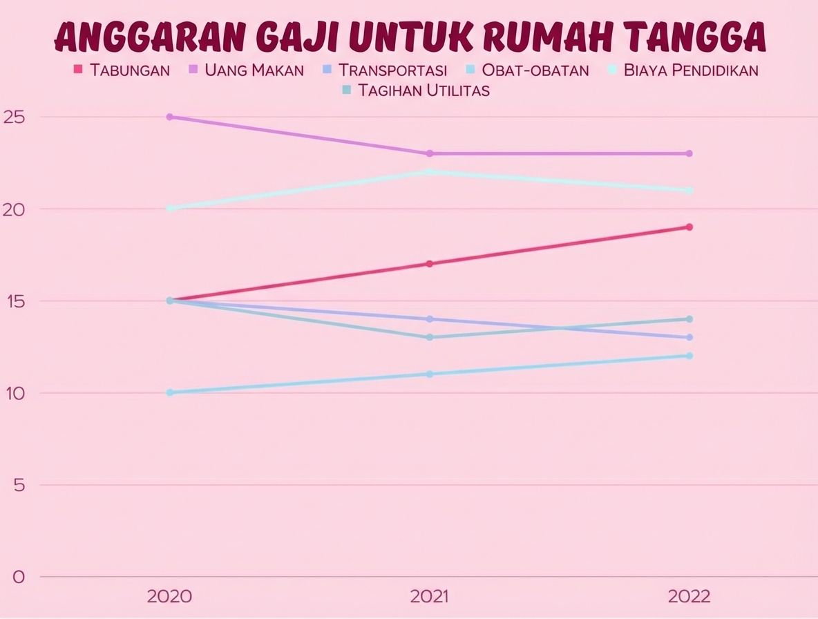 Grafik yang menunjukkan peningkatan atau penurunan pengeluaran anggaran berdasarkan kategori dari waktu ke waktu