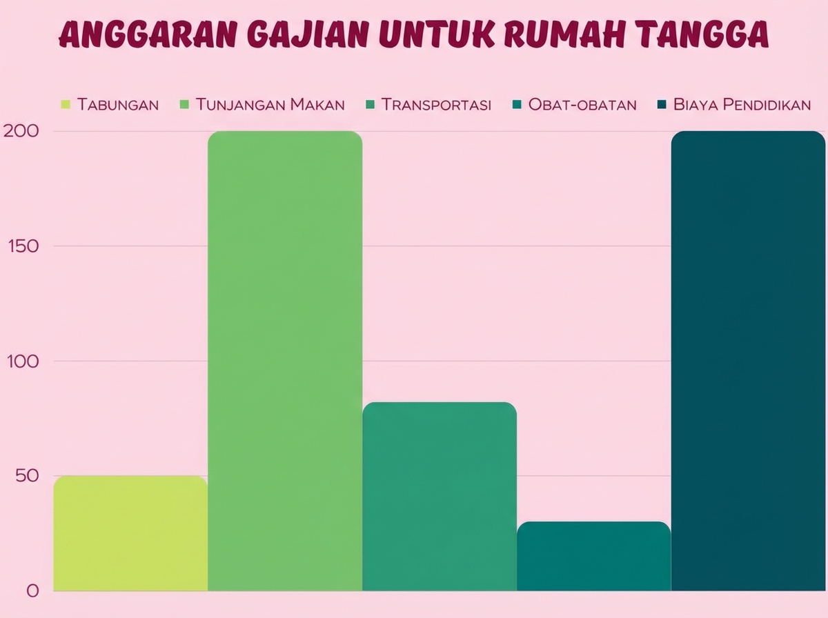 Grafik batang yang membandingkan persentase anggaran gajian untuk rumah tangga.