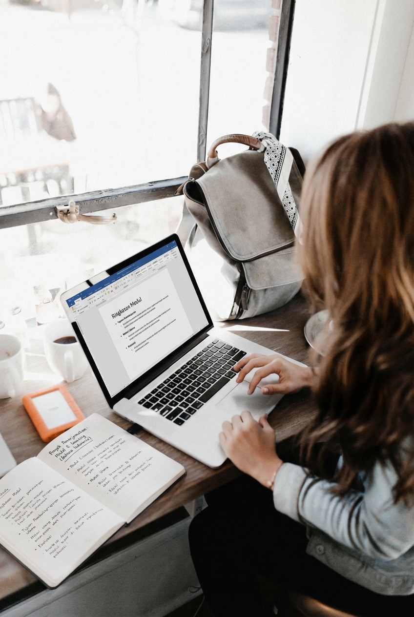 Wanita sedang mengetik di Laptop