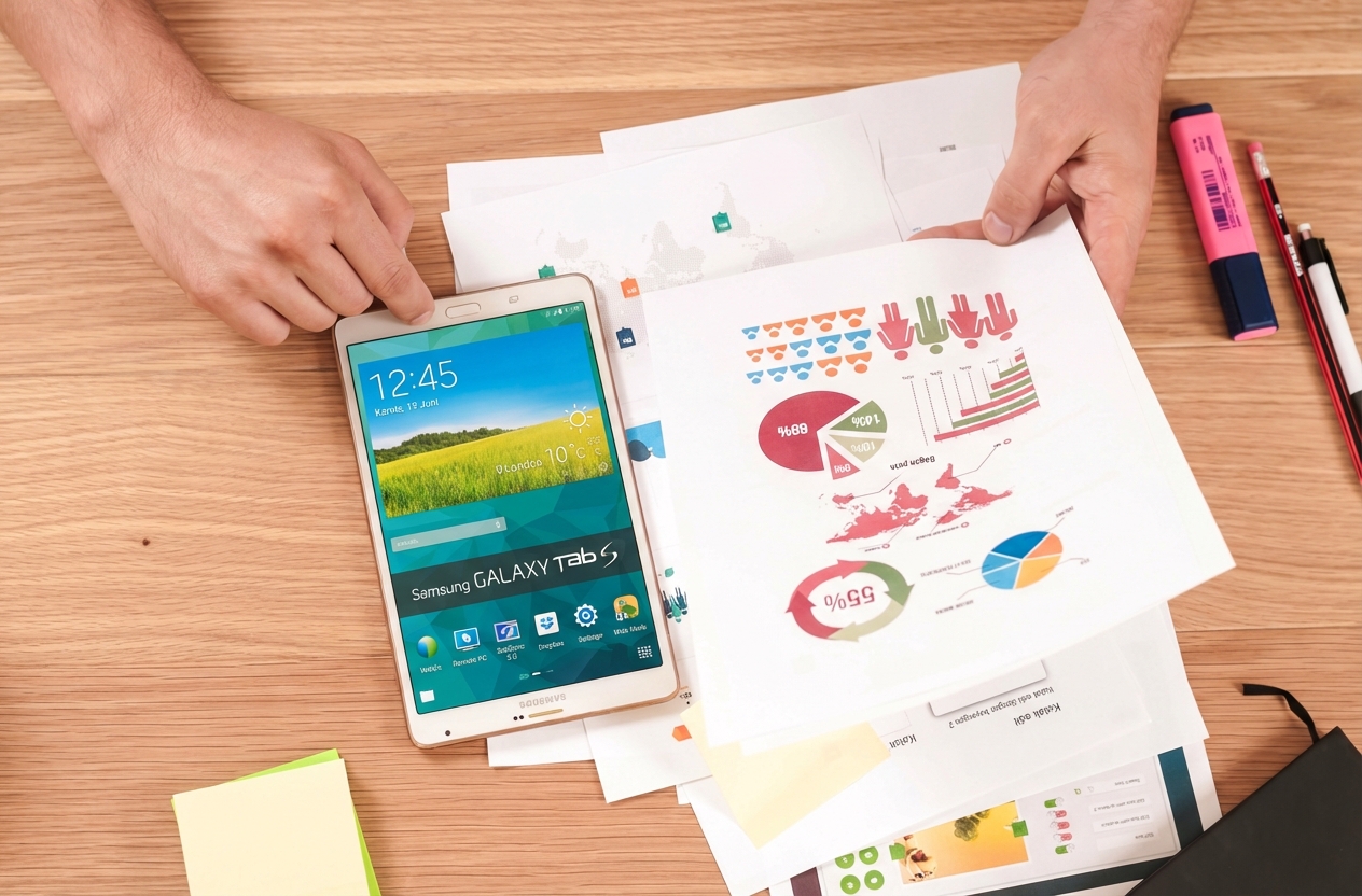 Seseorang meninjau beberapa tipe grafik cetak yang berbeda.