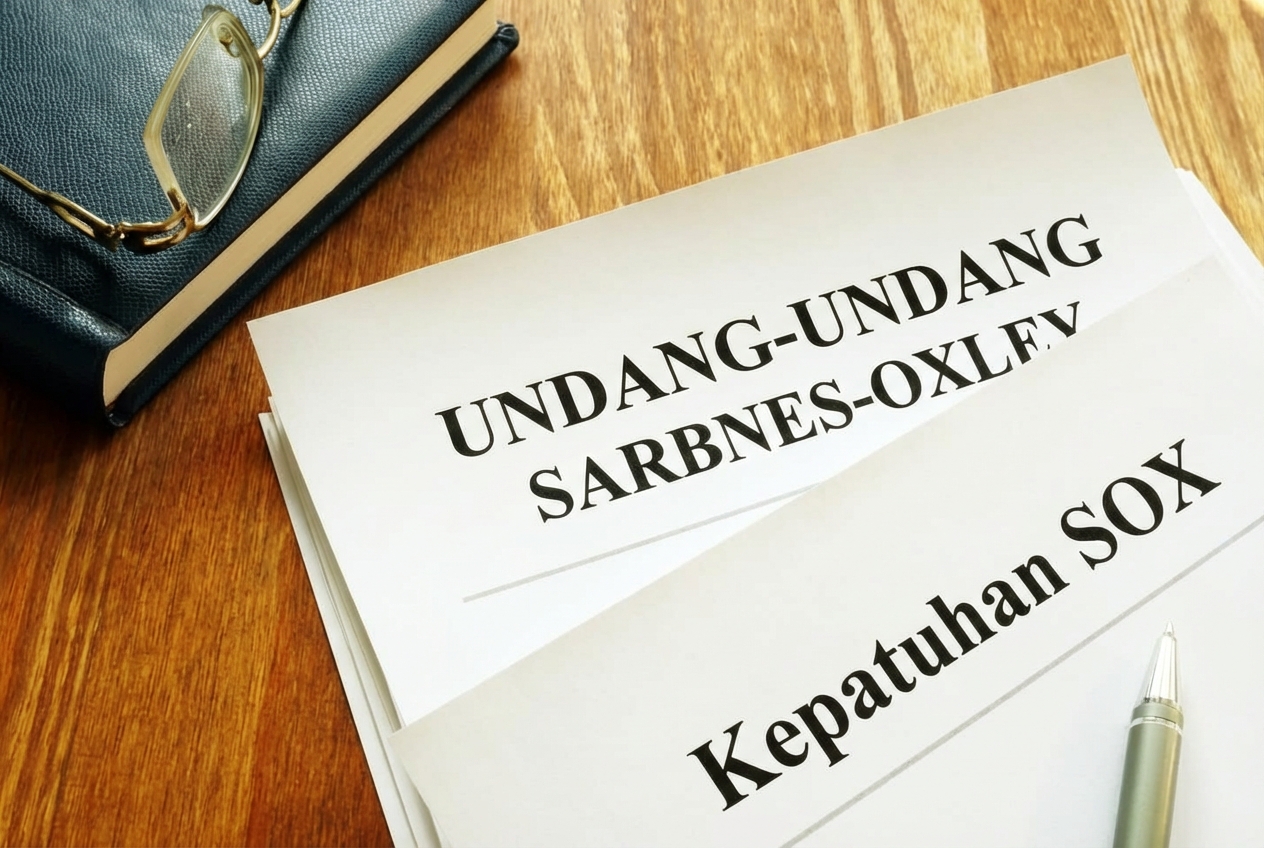 Foto dokumen bertuliskan Sarbanes-Oxley Act dan SOX Compliance di bagian atas