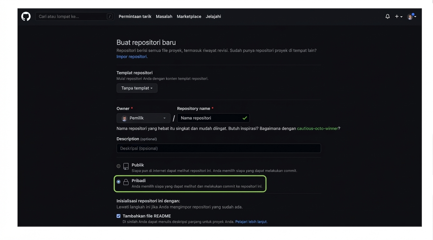 Membuat repo privat bernama bank marketing