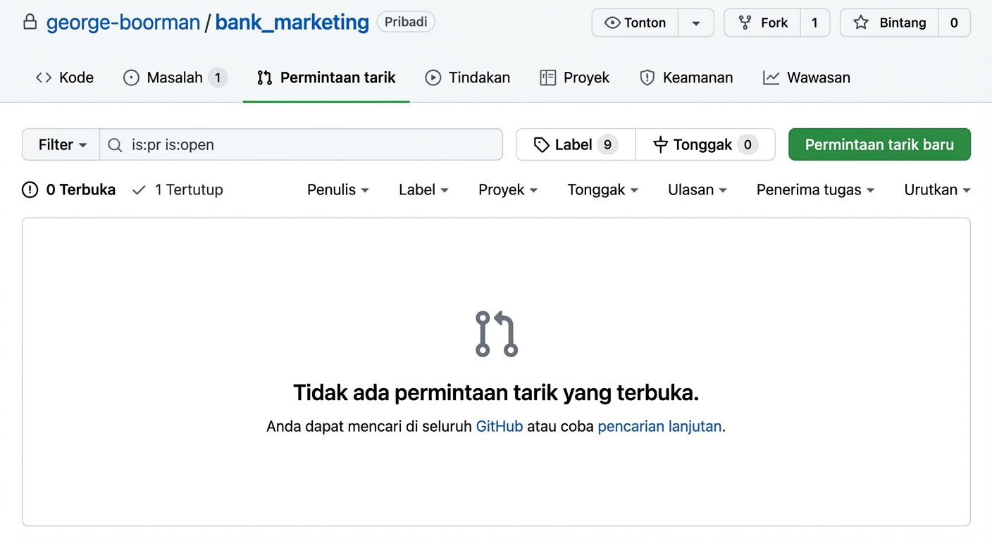 Tampilan tab Pull requests