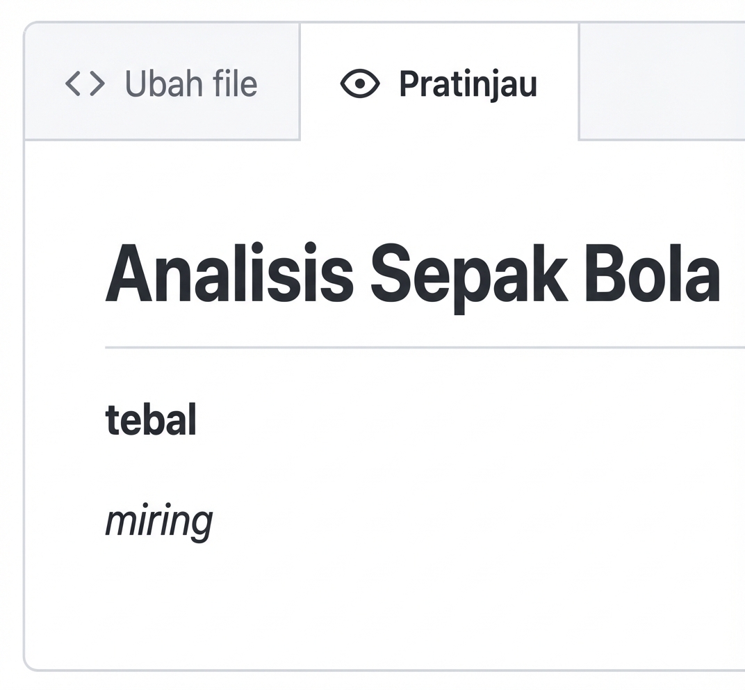 Tampilan pratinjau Markdown dengan teks tebal dan miring
