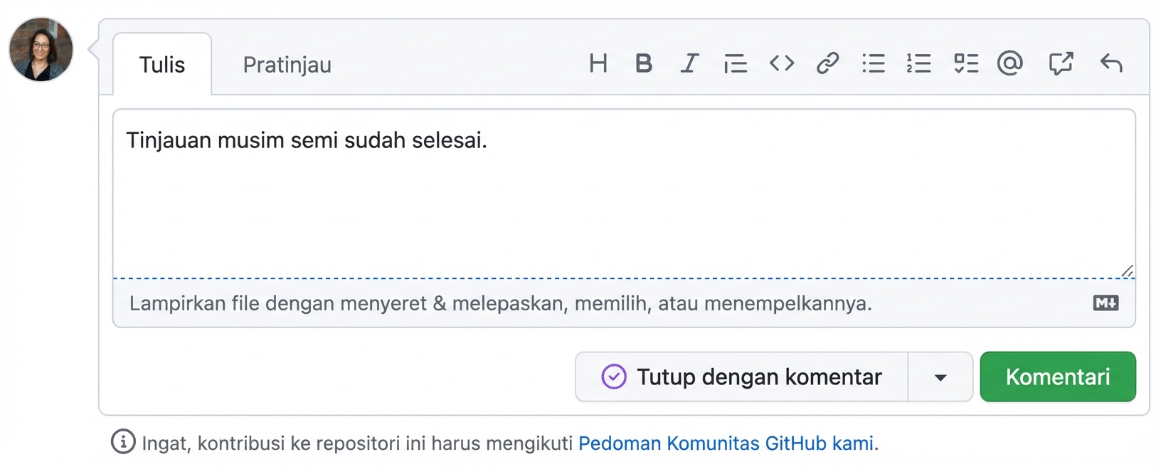 Tampilan komentar penutupan