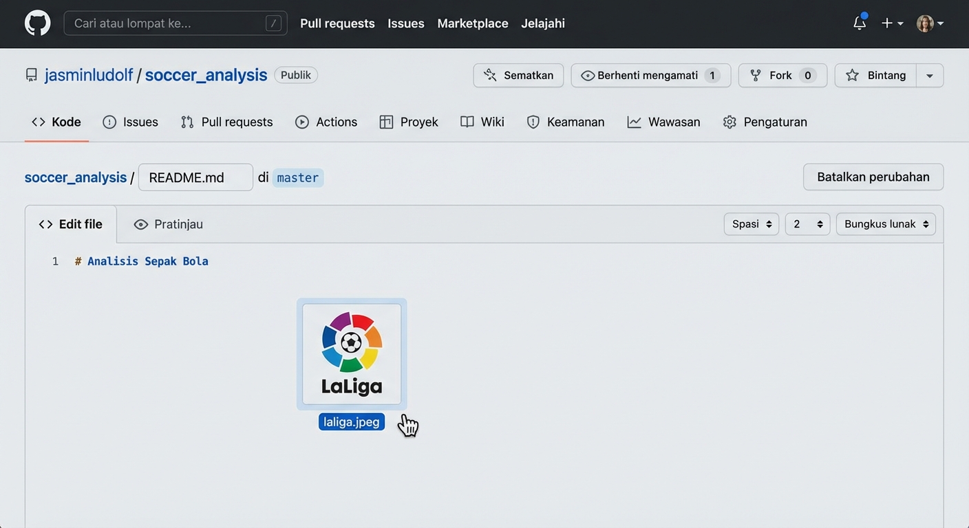 Tampilan animasi menyeret gambar ke file Markdown dan GitHub otomatis membuat sintaks