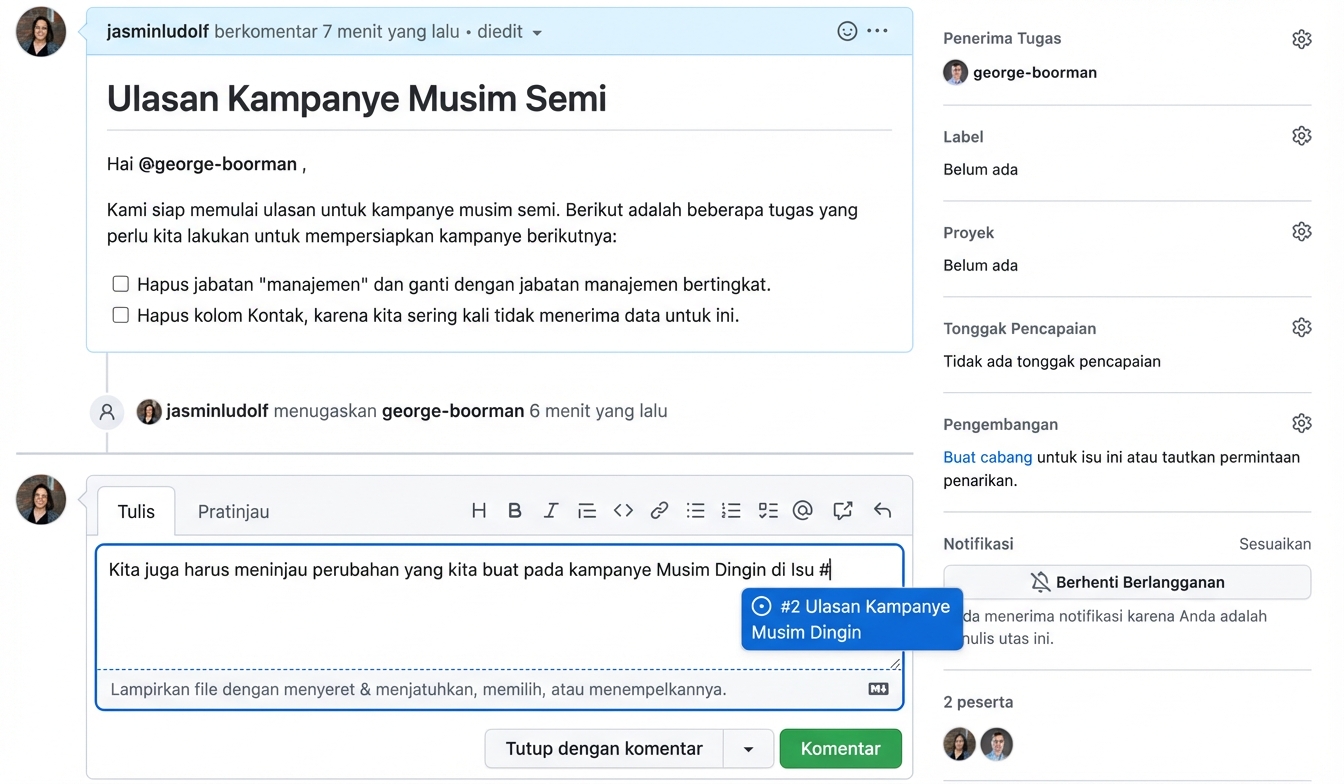 Tampilan menautkan ke isu lain