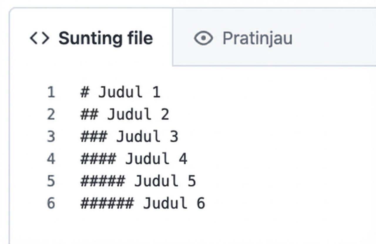 Tampilan halaman edit Markdown dengan sintaks untuk enam jenis judul