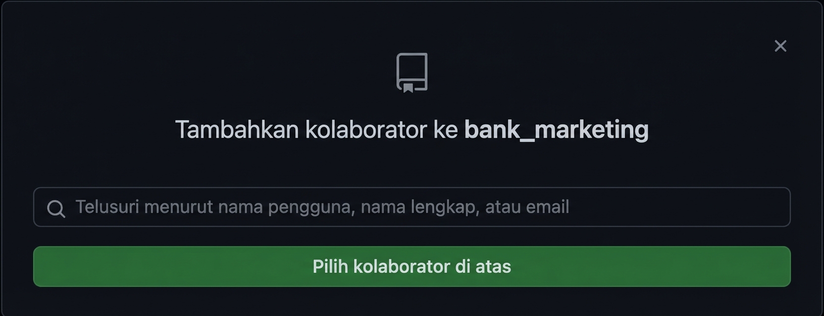 jendela pop-up untuk menambahkan kolaborator ke repo