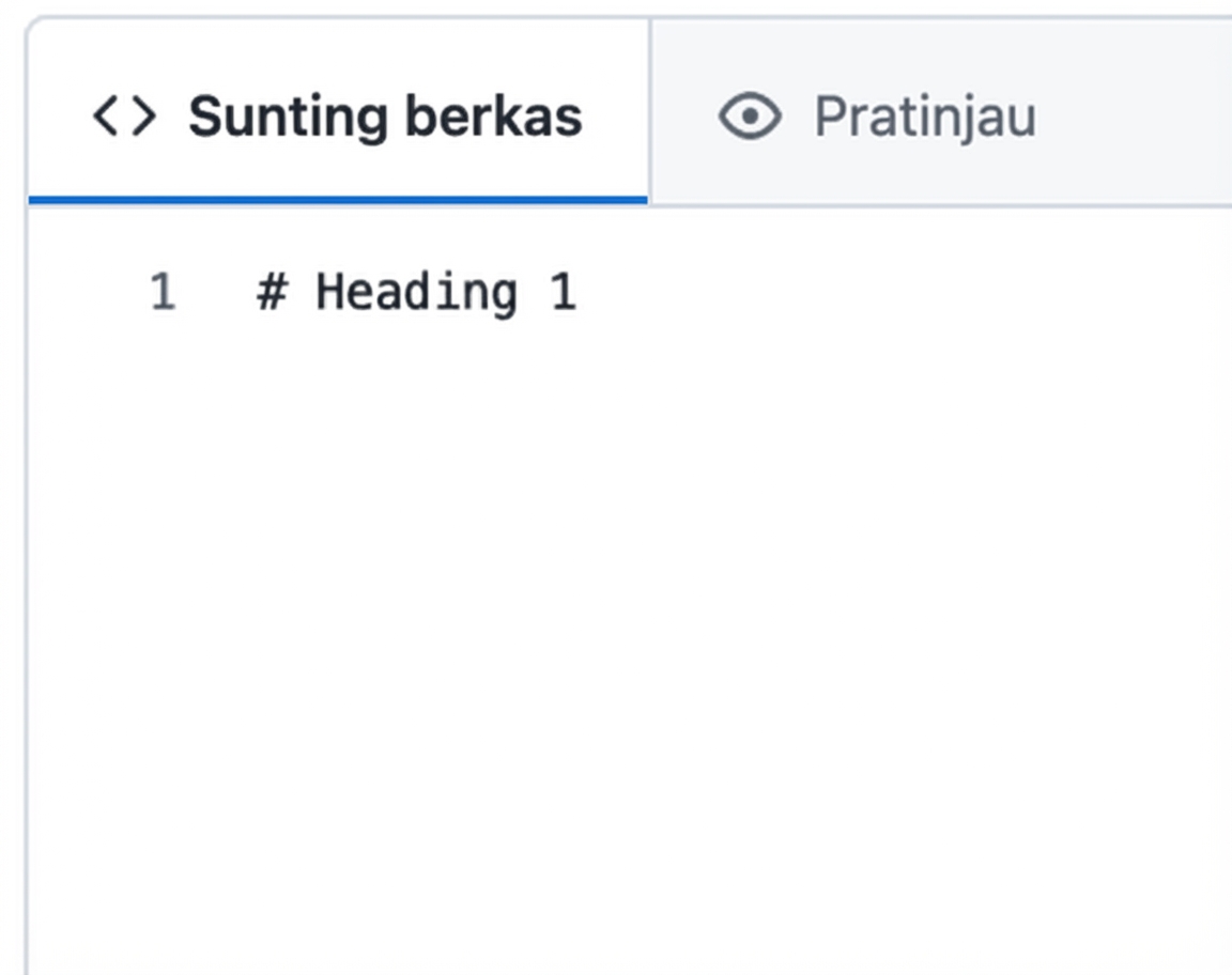 Tampilan halaman edit file Markdown dengan sintaks untuk judul terbesar